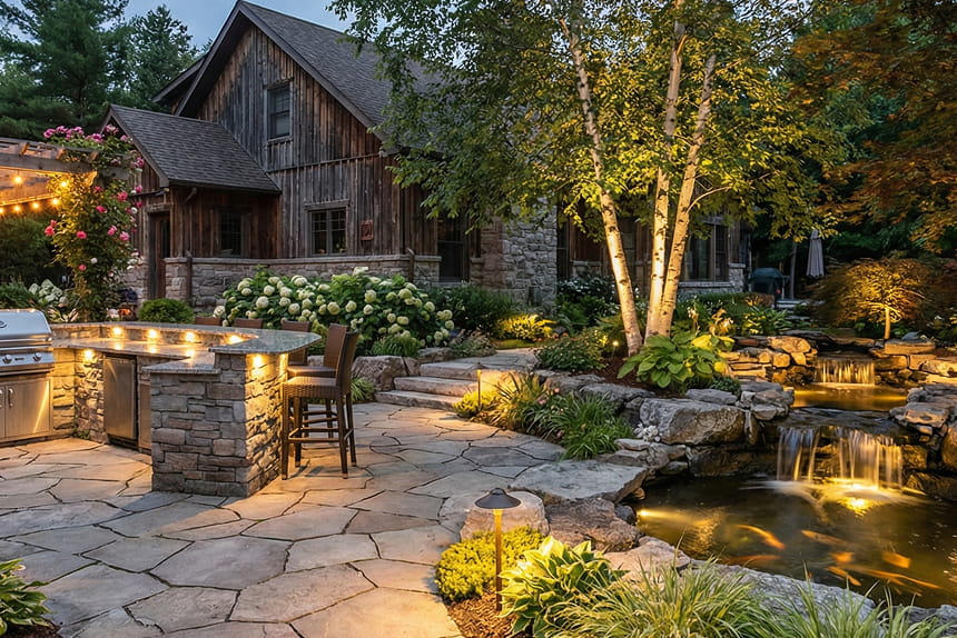 Landscape lighting in Muskoka, Simcoe County, York Region, GTA